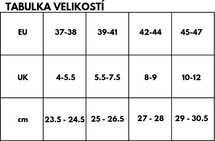 Podkolenky tabulka velikostí